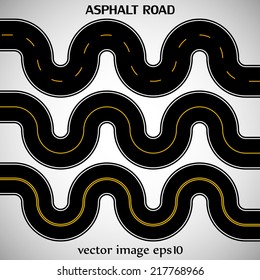 set asphalt roads black color with yellow marking on the gray background. vector illustration eps10