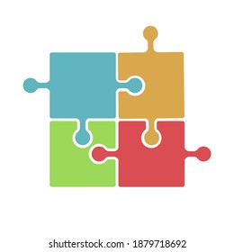 A set of assembled multi-colored puzzles, four pieces. Vector illustration, flat cartoon color minimal design, isolated on white background, eps 10.