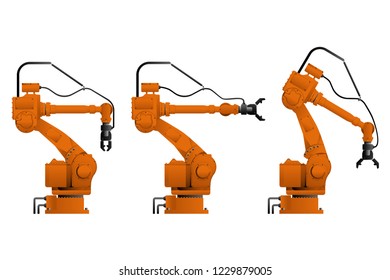 Set of assembly handling robots isolated on white background. Vector illustration EPS 10.