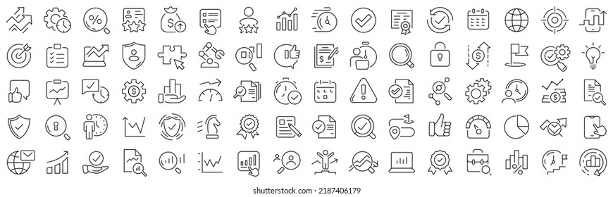 Set of assessment and analysis line icons. Collection of black linear icons