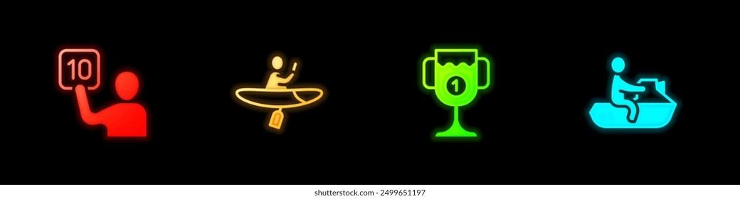 Set Assessment of judges, Kayak and paddle, Award cup and Jet ski icon. Vector