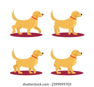 Set of assets to animate cute dog. Sprites sheet for animation of walking dog frame by frame. Fluffy puppy in motion. Design for game. Cartoon flat vector illustrations isolated on white background