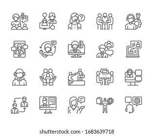 Set of assistance Related Vector Line Icons. Includes such Icons as partner, team, companion, group, teamwork, staff and more.