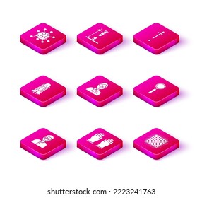Set Assistant, Rubber gloves, Space shuttle and rockets, Scientist, Processor, Magnifying glass, Pipette and Glass test tube flask on fire heater icon. Vector