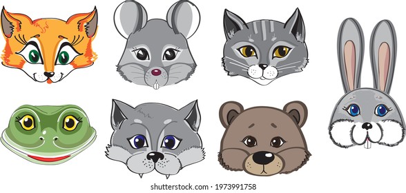 Set of assorted animal mask on facepaper animal head masks for children, Animals carnival mask festival decoration masquerade