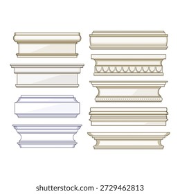 Conjunto de perfiles de moldeo arquitectónicos surtidos que proporcionan diferentes opciones de diseño y Elementos decorativos para adornos interiores, zócalos y aplicaciones de cornisa en proyectos de mejora del hogar