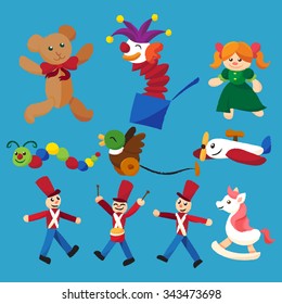 Set of assorted, colorful children's toys.
