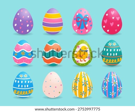 Set of assorted Easter eggs isolated on blue background vector design