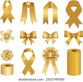 Set of Assorted Gold Ribbons for Decoration