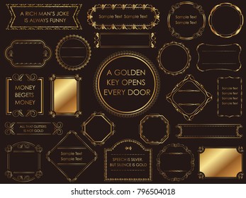 A set of assorted gold vintage frames, vector illustration.