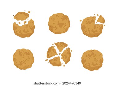 Set of assorted hand drawn ginger and oatmeal cookies. Beige cute cartoon cookies and biscuits isolated on white background. Vector illustration of a bakery and cooking symbol. Cute print