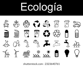 Set of assorted icons on the theme of ecology and environmental care