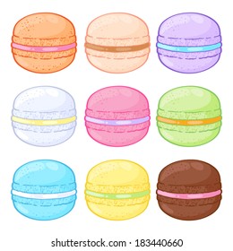 Set of assorted macarons. Macaroons isolated on white background.