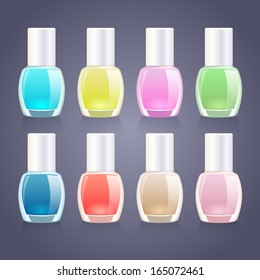 Set of assorted nail polish bottles.
