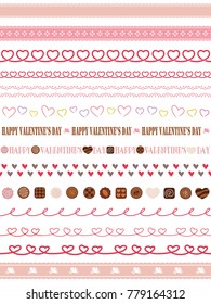 A set of assorted seamless borders for Valentine’s Day, vector illustration.