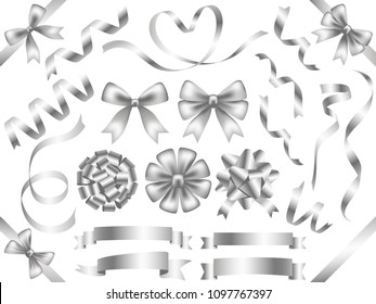 Set of assorted silver ribbons, vector illustration.