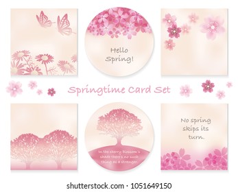A set of assorted spring-time greeting card templates. Vector illustration.