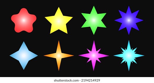 set of assorted star shapes in vibrant, colorful colors, ideal for design elements, such as celebrations, events, birthdays, new years, etc.