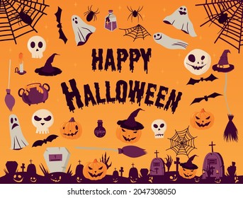 Set of assorted vector illustrations for Halloween