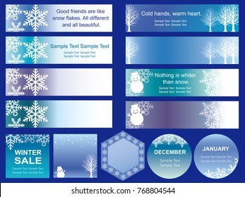A set of assorted winter season index cards, vector illustrations. 