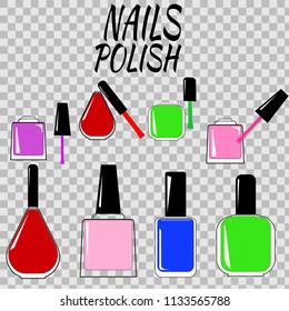 
SET Assortment of nail polish beautiful bright flowers on transparent background vector illustration