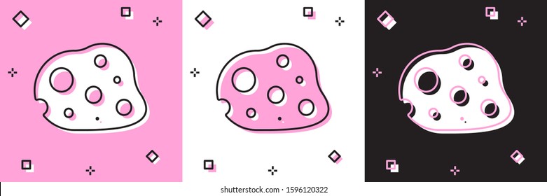 Set Asteroid icon isolated on pink and white, black background.  Vector Illustration