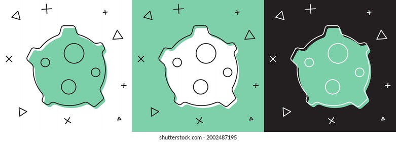 Set Asteroid icon isolated on white and green, black background.  Vector