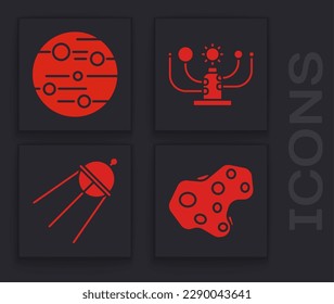 Set Asteroid, Planet Mars, Solar system and Satellite icon. Vector