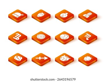 Set Asteroid, Sagittarius zodiac, Capricorn, Solar system, Tiger, Planet Mercury, Ox and Scorpio icon. Vector
