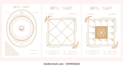 Set of astroblank. Scheme for building a natal chart. Vector illustration.