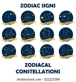Set of astrological signs. Zodiac signs and zodiacal constellations.
