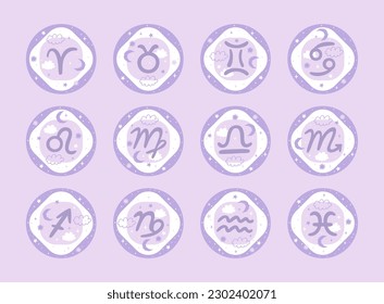 Set of astrological symbols. Horoscope elements. Vector graphics.