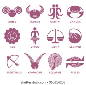 Set of astrological zodiac symbols. 
