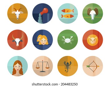 Set of Astrological Zodiac Symbols. Horoscope Signs. Modern Flat Design.