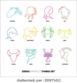 Set of astrological zodiac symbols. Horoscope signs, lineart simple design icons