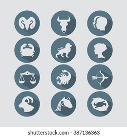 Set of Astrological Zodiac Symbols. Horoscope Signs. Modern Flat