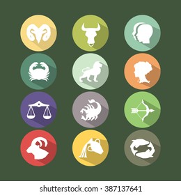 Set of Astrological Zodiac Symbols. Horoscope Signs. Modern Flat