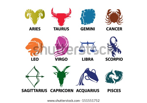 Set of astrological zodiac symbols. Horoscope\
signs, classic colorful\
design