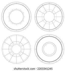 Set of astrology charts. Vector illustration of astrology wheels.