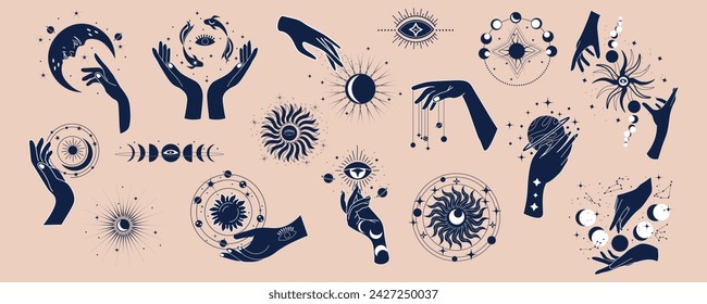 Set of astrology clip art on beige background