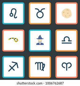 Set of astrology icons flat style symbols with libra, constellation, aries and other icons for your web mobile app logo design.