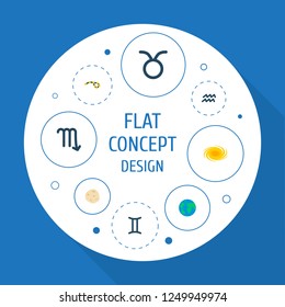 Set of astrology icons flat style symbols with scorpion, galaxy, asteroid and other icons for your web mobile app logo design.