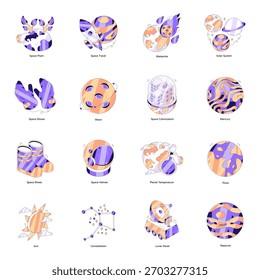 Conjunto de Ilustraciones isométricas de astrología