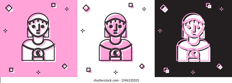 Set Astrology woman icon isolated on pink and white, black background.  Vector Illustration