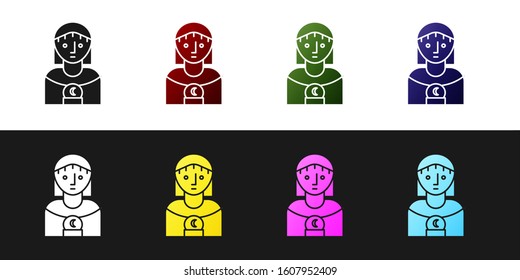 Set Astrology woman icon isolated on black and white background.  Vector Illustration