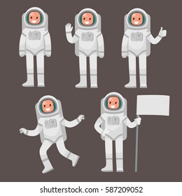 Set  of astronaut character in different poses on an isolated background. Vector illustration in a flat style