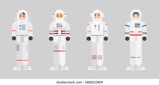 Set of Astronaut characters. Modern cartoon spaceman character in flat style. Vector illustration.