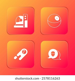 Set Astronaut helmet, Planet, Comet falling down fast and Alien icon. Vector