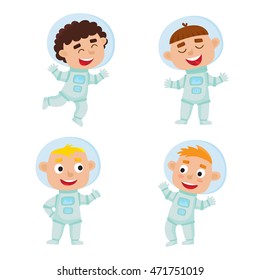 Set of astronaut kids isolated on white background. 