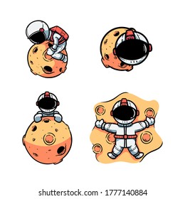 set of astronaut and the moon illustration